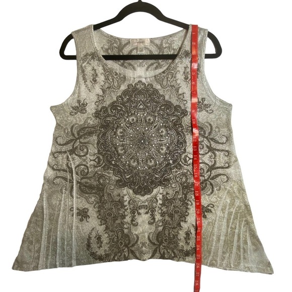 Dress Barn XL Silver Paisley Sparkle Tank Top – Holiday Party Glam Boho Chic - Picture 2 of 8